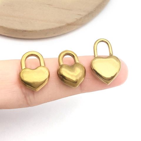 Stainless Steel Gold Heart Charms Pendants Vacuum Plated Hollow Heart Lock For DIY Necklace Earring Jewelry Accessories