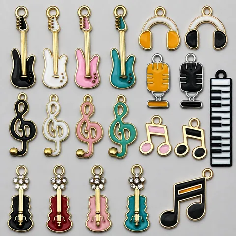 Muziekinstrument Hanger Zonder Ketting Zinklegering Emaille DIY Sieraden Maken Charms Gitaar Piano Viool Noot