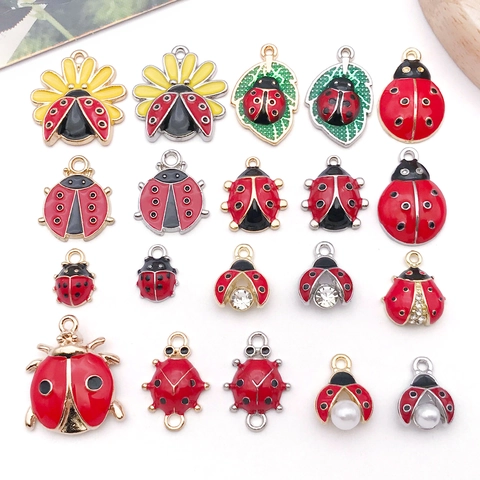 Pendentifs Coccinelle en Alliage Émaillé avec Strass et Perles Artificielles pour DIY Collier Bracelet Fabrication de Bijoux