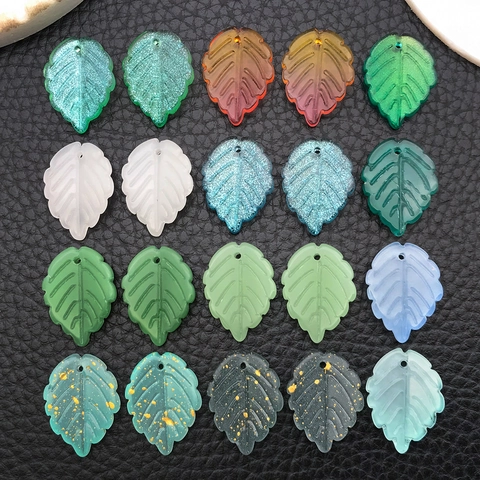 Lampwork Glass Leaf Pendants Frosted Transparent Strawberry Leaves Gold Foil Charms For DIY Necklace Earrings Jewelry Making