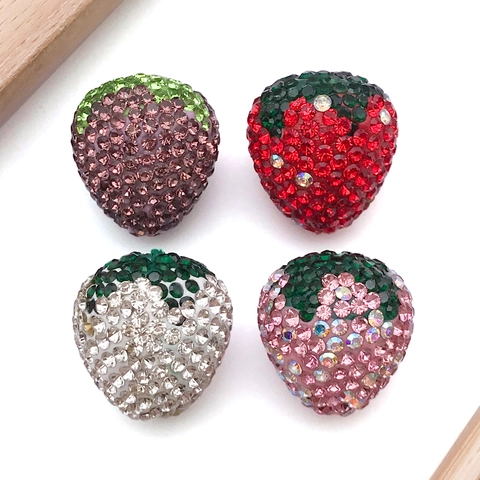 Strawberry Polymer Clay Beads With Rhinestones Handmade DIY Jewelry Making Beads Colorful Fruit Pave Spacer Beads For Crafting