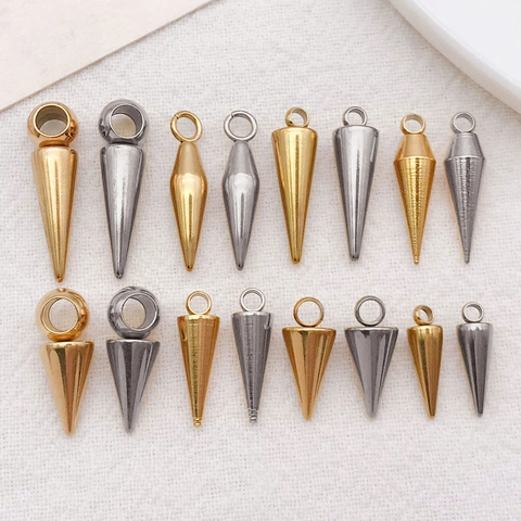 Punk Stainless Steel Cone Spike Pendants DIY Necklace Bracelet Earring Jewelry Making Accessories Gold Silver Charms