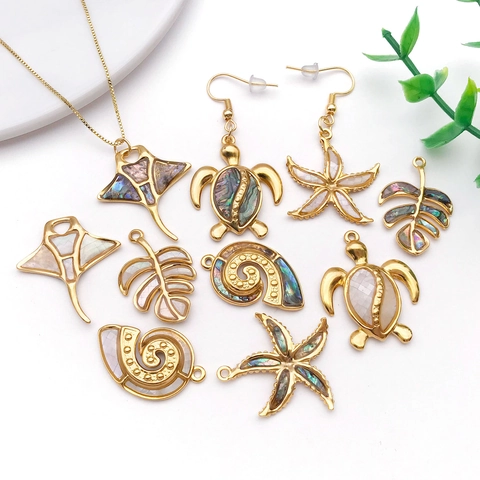 Stainless Steel Ocean Theme Pendants AB Color Sea Turtle Starfish Conch Shell Charms For DIY Necklace Bracelet Making Women