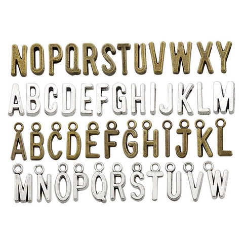 Vintage Alloy Alphabet Letter Charms For Jewelry Making DIY Antique Bronze Silver Metal Initial Pendants For Bracelets Necklaces