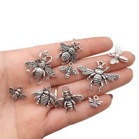 Vintage Antique Silver Bee Charms Alloy Insect Pendants For DIY Jewelry Making Bracelet Necklace Accessories Handcrafts