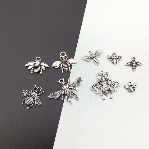 Vintage Antique Silver Bee Charms Alloy Insect Pendants For DIY Jewelry Making Bracelet Necklace Accessories Handcrafts