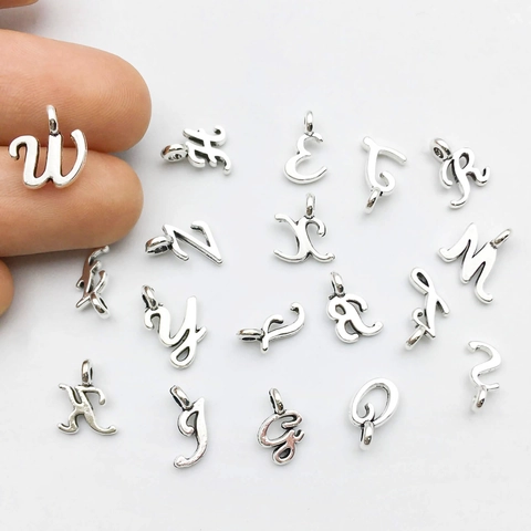 Alphabet Charms Zinc Alloy Silver Tone Cursive Script Initial Letter Pendants For DIY Necklace Bracelet Earrings Making