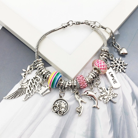 Vintage Antique Silver Alloy Charms Pendants DIY Jewelry Making Fairy Crown Heart Key Star Dolphin Sunflower Accessories
