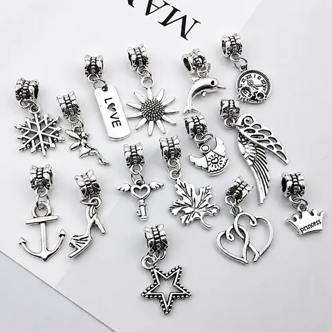 Vintage Antique Silver Alloy Charms Pendants DIY Jewelry Making Fairy Crown Heart Key Star Dolphin Sunflower Accessories