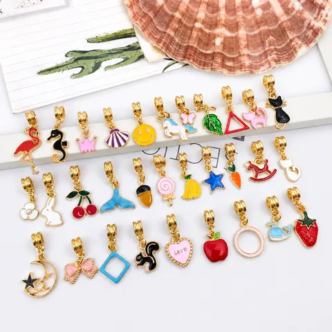 DIY Alloy Enamel Charms For Bracelet Necklace Making Heart Animal Plant Shapes Drip Oil Pendants Jewelry Accessories