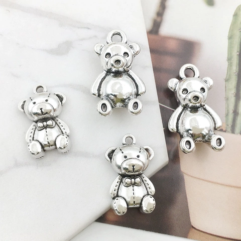 Alloy Teddy Bear Pendants For DIY Jewelry Making Antique Silver Tone Bear Charms For Necklace Bracelet Crafting Accessories