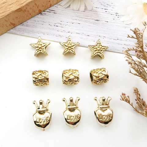 Alloy Large Hole Beads Star Heart Crown Woven Pattern Spacer Charms For DIY Bracelet Necklace Jewelry Making Gold