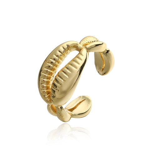 Anello Aperto Regolabile Serie Oceano per Donna Placcato Oro Argento Rame Conchiglia Stella Marina Corallo Gioielli