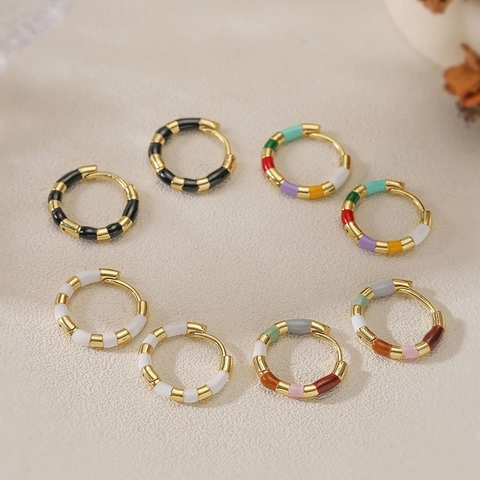French Vintage Colorful Enamel Copper U-Shaped Hoop Earrings For Women Sweet Cool Bamboo Joint Geometric Fashion Jewelry