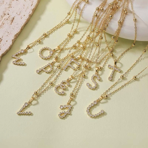 Collana con Pendente a Lettera Inglese Incastonato in Zirconia Rame Hip Hop Personalizzata Catena a Sfere per Donna Gioielli di Moda
