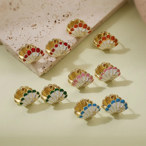 Dolci Orecchini a Cerchio in Smalto Colorato a Forma di Conchiglia e Stella Marina per Donna Gioielli in Conchiglia Oceano Rame