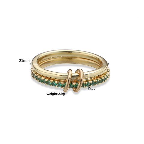 Luxury Copper Interlocking Double Circle Ring Women Hip Hop Stackable Cubic Zirconia Jewelry Gold Silver Plated Finger Ring