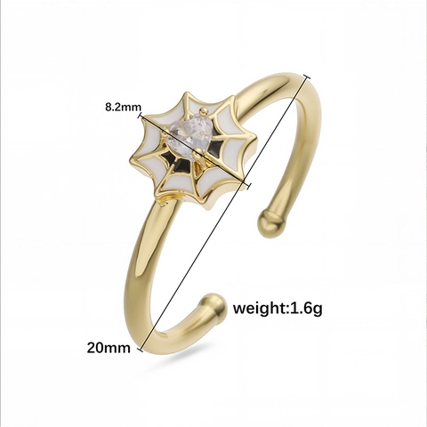 Anello Regolabile Aperto a Ragnatela Gotica per Donna in Rame Smalto Cuore Strass Halloween Gioielli Personalizzati
