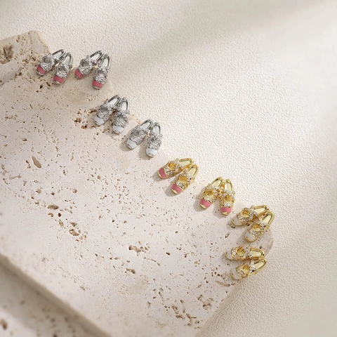 Zoete Balletschoen Sieraden Koper Zirkonia Dubbele Spitzen Hanger Ketting Oorknopjes Elegant Dansthema Dames Sieraden