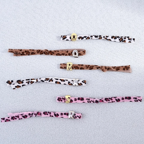 Leopard Print Velvet Copper Bracelet For Women Fashion Individual Alphabet Letter Metal Charm Adjustable Hand Rope Jewelry