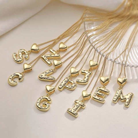 Collana con Pendente a 26 Lettere Alfabeto a Cuore Grosso in Rame con Zirconia Pavé per Donna Gioielli Personalizzati Hip Hop Oro Argento