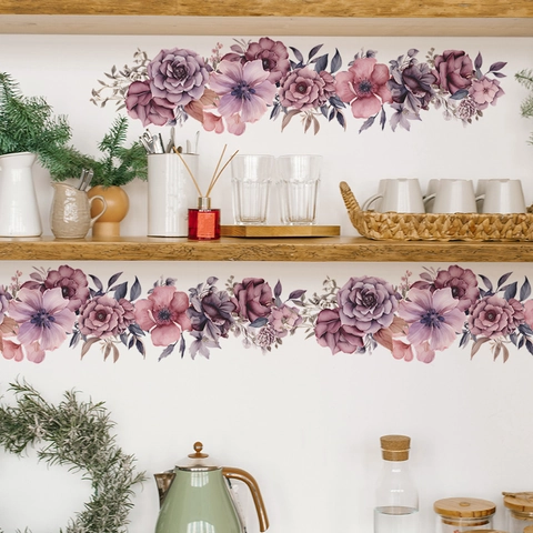 Adesivo da Parete Romantico con Fiori ad Acquerello Decalcomania Floreale in PVC per Camera da Letto Soggiorno Decorazione Casa