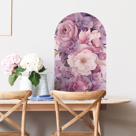 Arch Floral Wall Decal Romantic Pink Purple Rose Peony Flower PVC Removable Self-Adhesive Mural For Bedroom Home Decor