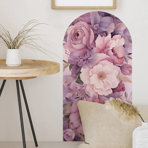 Arch Floral Wall Decal Romantic Pink Purple Rose Peony Flower PVC Removable Self-Adhesive Mural For Bedroom Home Decor