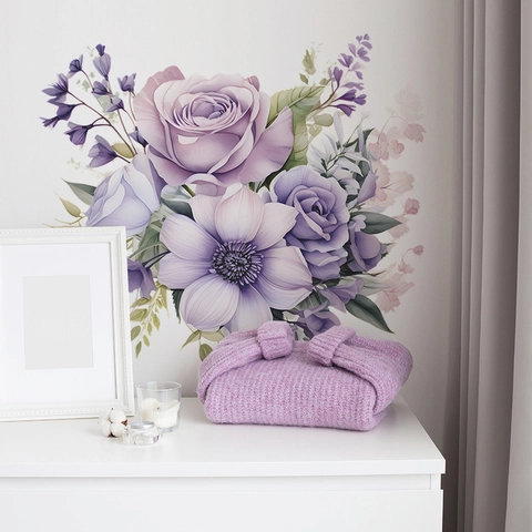 Lila Blumen Schmetterling Wandtattoos Abnehmbare PVC Florale Wandsticker Für Schlafzimmer Wohnzimmer Flur Home Dekor Mural