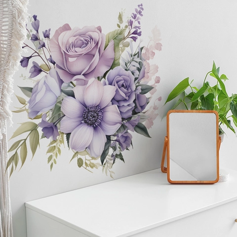 Lila Blumen Schmetterling Wandtattoos Abnehmbare PVC Florale Wandsticker Für Schlafzimmer Wohnzimmer Flur Home Dekor Mural