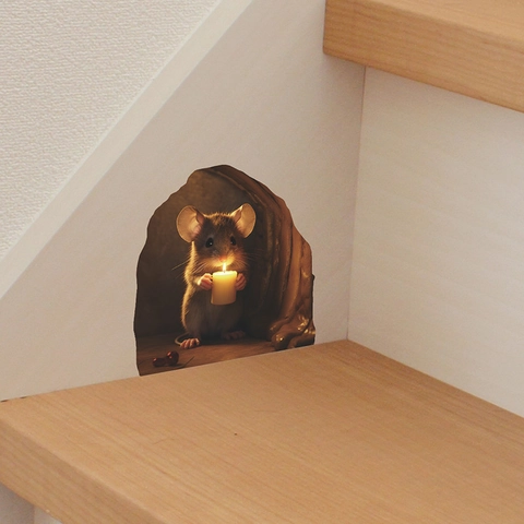 Creatieve 3D Muursticker Muizenhol Realistische Cartoon Muis In Hol Sticker Voor Woonkamer Plint Huis Decoratie DIY