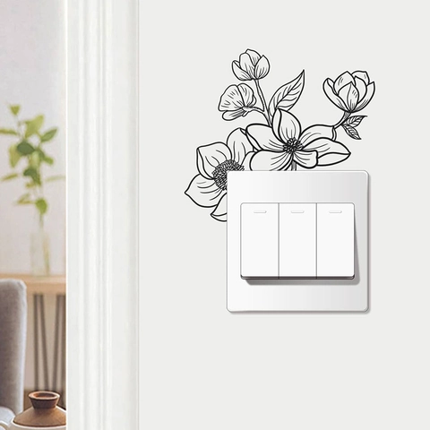 Künstlerische Skizze Blumen Wandaufkleber PVC Selbstklebend Blume Lichtschalter Aufkleber Für Schlafzimmer Wohnzimmer Wohnkultur