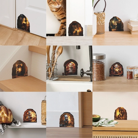 Creatieve 3D Muursticker Muizenhol Realistische Cartoon Muis In Hol Sticker Voor Woonkamer Plint Huis Decoratie DIY