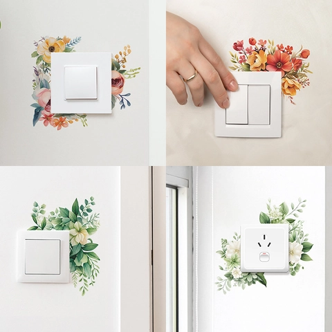 Adesivo per Interruttore con Fiori e Foglie Romantico in PVC Autoadesivo per Camera da Letto Decorazione Estetica per Presa