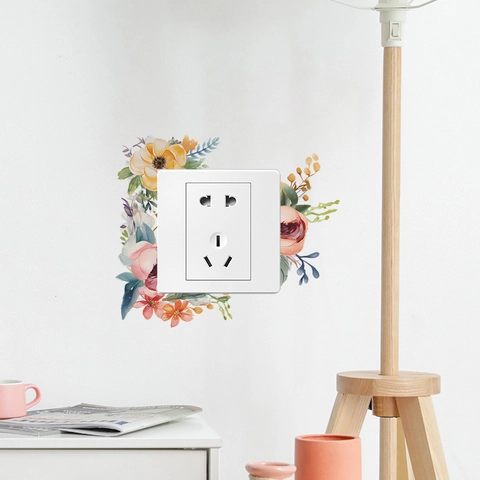 Adesivo per Interruttore con Fiori e Foglie Romantico in PVC Autoadesivo per Camera da Letto Decorazione Estetica per Presa