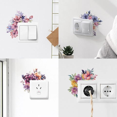 Romantic Flower Wall Sticker PVC Self Adhesive Decorative Decal For Bedroom Kids Room Home Light Switch Wall Decor