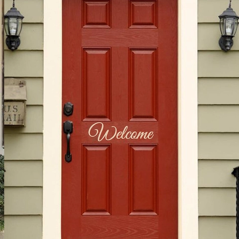 Adesivo da Parete Welcome in PVC Autoadesivo Oro Corsivo Decalcomania per Porta Camera da Letto Soggiorno Decorazione Casa