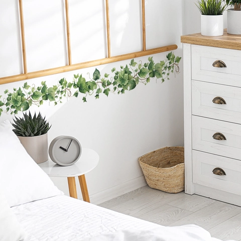Groene Klimop Ranken Muurstickers Waterdicht PVC Verwijderbare Blad Muurstickers Voor Woonkamer Slaapkamer Keuken Huis Wanddecoratie