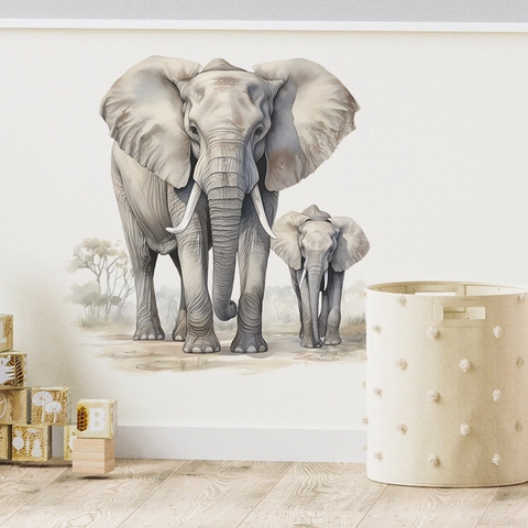 Watercolor Elephant Family Wall Sticker Removable PVC Nursery Decal For Kids Room Bedroom Home Decor Art Mural