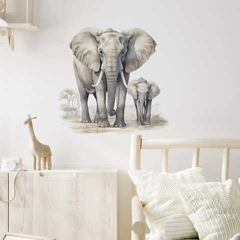 Watercolor Elephant Family Wall Sticker Removable PVC Nursery Decal For Kids Room Bedroom Home Decor Art Mural