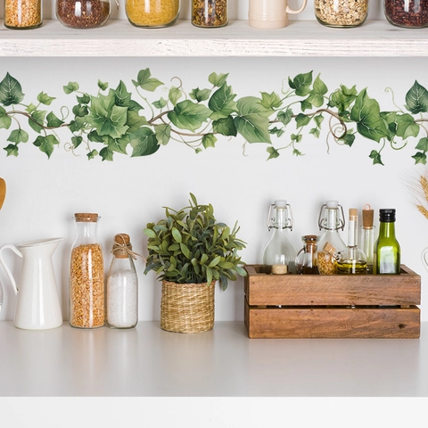 Groene Klimop Ranken Muurstickers Waterdicht PVC Verwijderbare Blad Muurstickers Voor Woonkamer Slaapkamer Keuken Huis Wanddecoratie