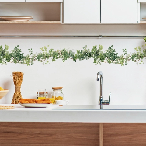 Verse Groene Bladranken PVC Muurstickers Zelfklevende Planten Muurstickers Voor Woonkamer Slaapkamer Badkamer Keuken Huis Decor