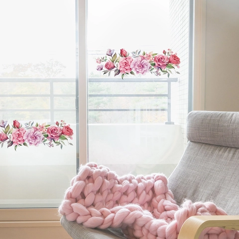 Watercolor Rose Floral Wall Sticker Pink Purple Removable PVC Self Adhesive Decal For Bedroom Living Room Home Decor