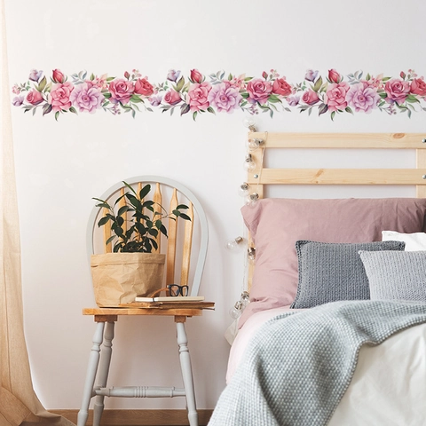 Watercolor Rose Floral Wall Sticker Pink Purple Removable PVC Self Adhesive Decal For Bedroom Living Room Home Decor