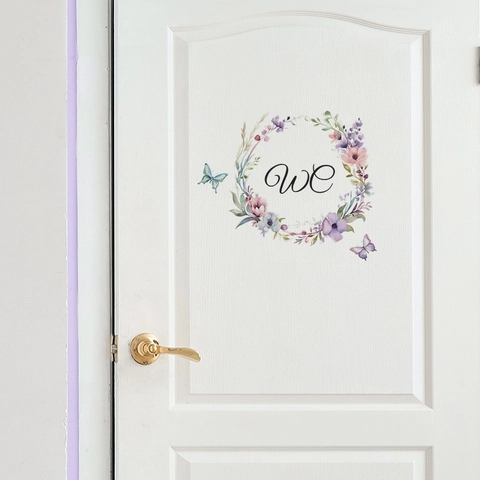 Floral Butterfly WC Bathroom Door Sticker PVC Waterproof Self Adhesive Toilet Wall Decal Art Home Decor
