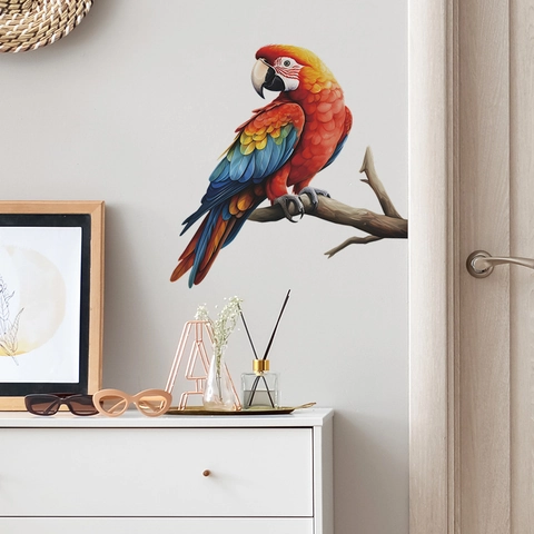 Colorful Parrot On Tree Branch Wall Sticker PVC Self-Adhesive Removable Animal Decal For Kids Bedroom Living Room Home Decor