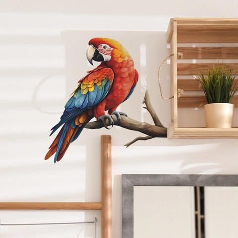 Colorful Parrot On Tree Branch Wall Sticker PVC Self-Adhesive Removable Animal Decal For Kids Bedroom Living Room Home Decor