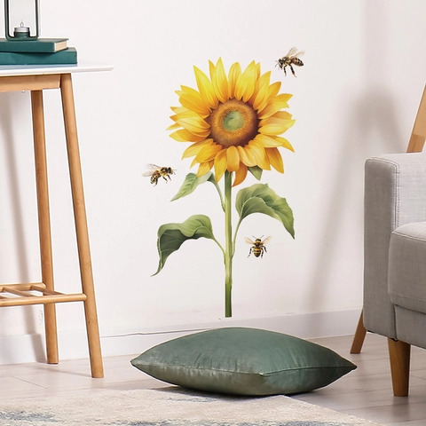 Sonnenblume Biene Wandtattoo Abnehmbare PVC Selbstklebende Wandaufkleber Für Kinderzimmer Schlafzimmer Deko Blumen Biene