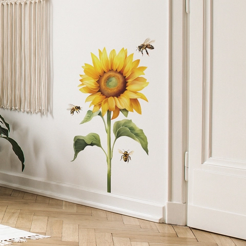 Sonnenblume Biene Wandtattoo Abnehmbare PVC Selbstklebende Wandaufkleber Für Kinderzimmer Schlafzimmer Deko Blumen Biene