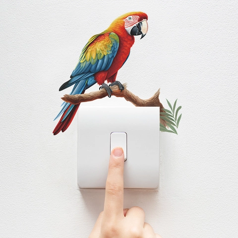 Colorful Parrot Branch Wall Sticker Removable PVC Switch Socket Decal For Kids Bedroom Living Room Creative Home Wall Art Decor